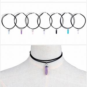 Boho Leather & Natural Stone Choker Necklace NWT
